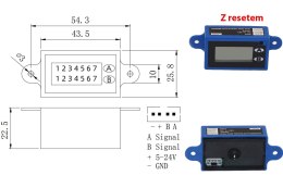 Cyfrowy licznik impulsów - 7-cyfrowy, podświetlany, podwójny